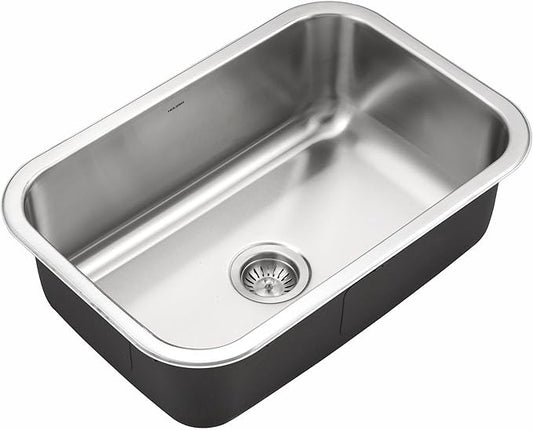Houzer Medallion Designer Stainless Steel Kitchen Sink: 27 Inch Undermount Single D Bowl Sink with Strainer, Durable & Versatile, Essential for Home & Apartment: MS-2700-1