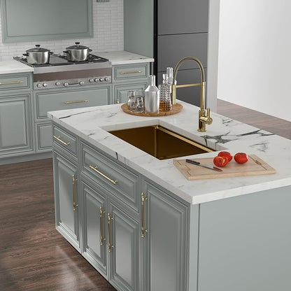 36 Inch Gold Undermount Kitchen Sink - Kichae 36 x 19 Stainless Steel Undermount Sink Ledge Workstation 16 Gauge Single Bowl Round Corner Handmade Deep Bowl with Cutting Board