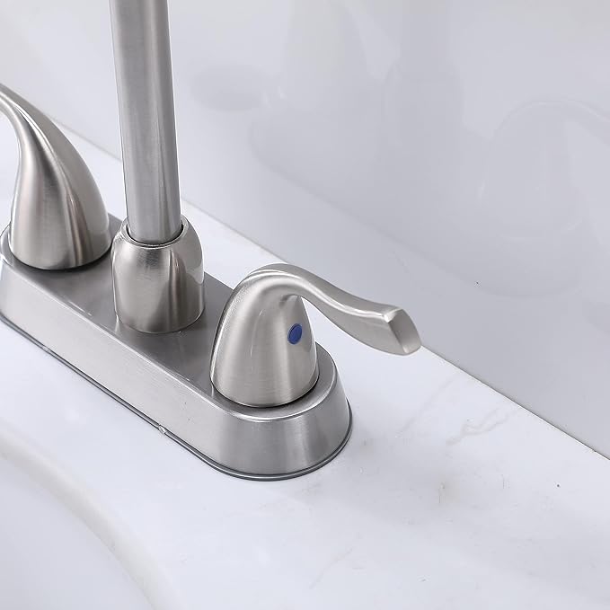 Hotis 2 Pack Bathroom Sink Faucet Brushed Nickel, 4 Inch 2 Handle Bathroom Sink Faucet for 1 or 3 Hole, Centerset Bathroom Faucet for Sink Vanity, with Pop-up Drain and Supply Hoses, HT-SLYT008L-2-1