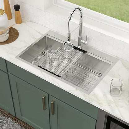 Logmey 33x22 Drop in Kitchen Sink All in One Workstation 16 Gauge SUS304 Stainless Steel Single Bowl 9-3/4" Deep Handmade Sink,Ideal for Home Cooking,Cleaning & Daily Kitchen Use,Noise Reduction