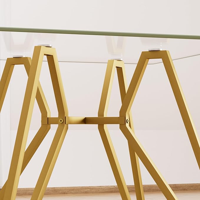 SSLine 35.4" Square Glass Dining Table for 2-4 Modern Clear Glass Tabletop Kitchen Table for 4 Luxury Dinner Tables with Gold Nest Metal Base for Home Kitchen Dining Room(Table Only)