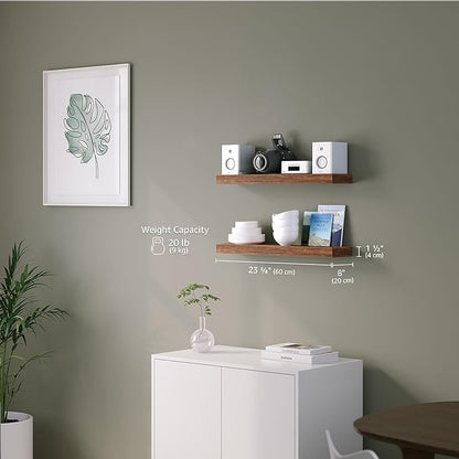 Ballucci Floating Shelves for Wall, 24" Wood Wall Shelf Set of 2, with Invisible Brackets for Bathroom, Living Room, Bedroom, Kitchen, Nursery, 8" Deep, Rustic Brown