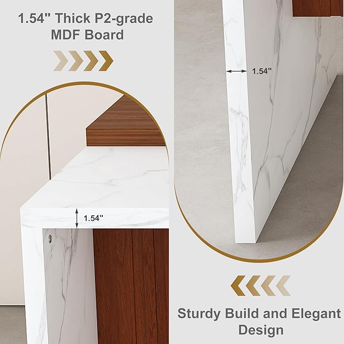 63" Kitchen Island Set with 2 Beige Bar Stools White Marble Look, LED Lighting Grill for Dining Room, Open Concept Spaces, Lounge(2 Beige Bar Stools)