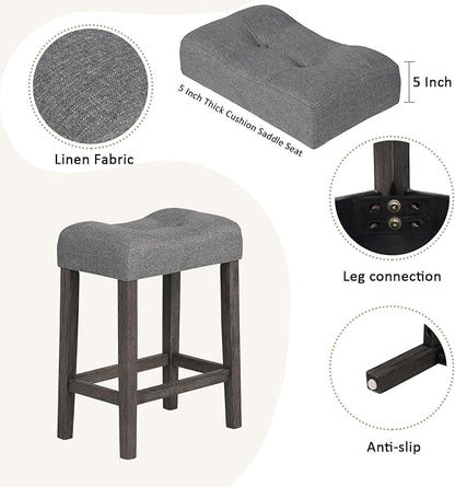 LKTART Bar Table and Chairs Set of 4, Bar Height Dining Table Set with Power Outlet and 3 Padded Stools Industrial Breakfast Table Set for Living Room, Small Space, Dark Gray