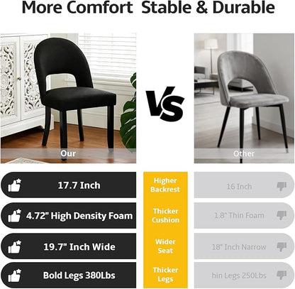 Wooden Dining Chairs Set of 6, Modern Farmhouse Upholstered Kitchen Side Chairs, Dining Room Chairs with Linen Fabric & Open Backrest, Rubberwood Legs, Black