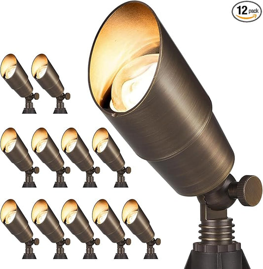 Gardencoin Solid Brass Outdoor Landscape Spotlights, 12V LED Low Voltage Landscape Lights for Garden and Yard, Bronze Heavy Duty Up Lighting Fixture Without MR16 Bulb, 12 Pack