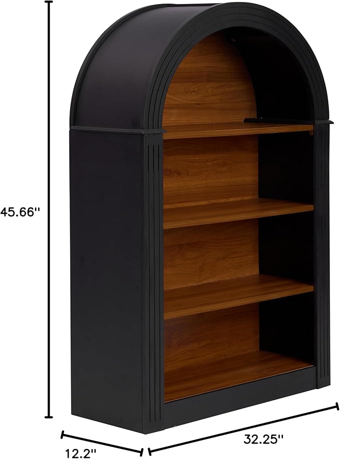 Ball & Cast 45.66" Tall Arched Storage Cabinet,Modern 4-Tier Wooden Display Cabinet with Open Shelves,Versatile Floor Bookcase Cabinet Organizer for Library,Living Room, Office, Black