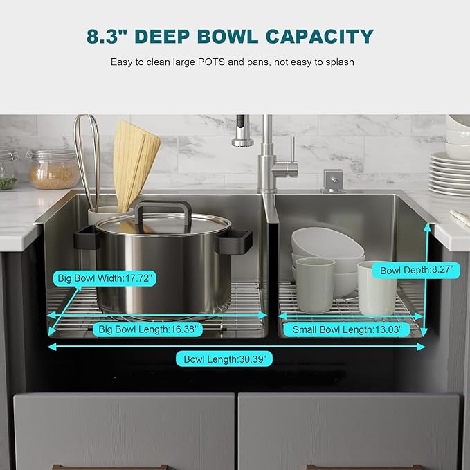 32" x 18" Drop-in/Topmount Double Bowl Kitchen Sink, Nano-Coated 304 Stainless Steel Kitchen Sink with Drain and Overflow
