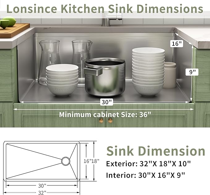 Undermount Kitchen Sink 32 inch,16 Gauge Stainless Steel Workstation Sinks,Large Single Bowl Kitchen Sink Offset Drain (32" X 18")