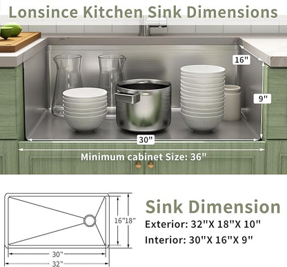 Undermount Kitchen Sink 32 inch,16 Gauge Stainless Steel Workstation Sinks,Large Single Bowl Kitchen Sink Offset Drain (32" X 18")
