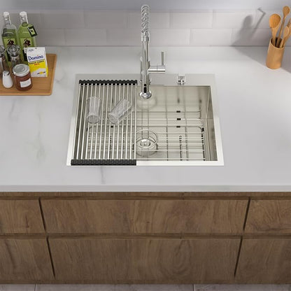 25 Inch Drop-In Utility Sink - 18 Gauge 25×22 Stainless Steel Single Bowl, 9-Inch Deep Topmount Sink for Kitchen & Laundry Room