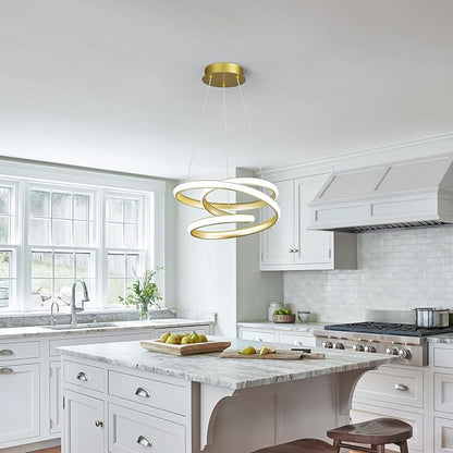 Modern Pendant Lights Gold Pendant Light Irregular Streamline LED Chandelier Adjustable Height Pendant Lighting for Kitchen Island Dining Room Bedroom Living Room Corridor Hallway Foyer