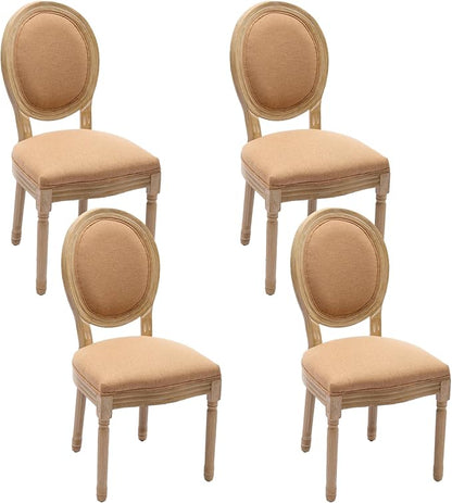 Linen Wooden Dining Chair Set of 4, Upholstered Farmhouse Dining Chair with Solid Wood Frame, Kitchen & Dining Room Chairs for Living Room, Restaurant, Bedroom (Tan-Padded, Set of 4)