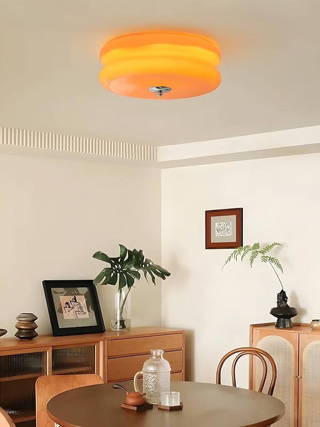 Bofea-Mid Century Modern Orange Glass Flush Mount Ceiling Lamp,Hallway Ceiling Light,Large Round LED Ceiling Light Fixture for Living Room,Bathroom, Bedroom.