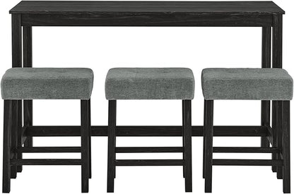 59" Bar Table Set with Power Outlet - 4 Piece Dining Table and 3 Upholstered Stools, Counter Height Pub Table with Charging Station, Fordining Room, Kitchen Island Table with Seating Pub Table Set