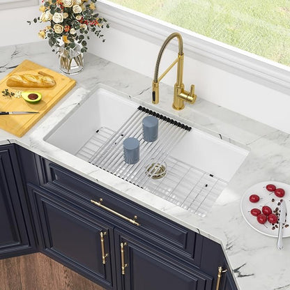 Kichae 30 Granite Composite Kitchen Sink White - 30" x 19" Granite Composite Kitchen Sink Undermount Workstation Under Counter Quartz Single Bowl Sink Basin