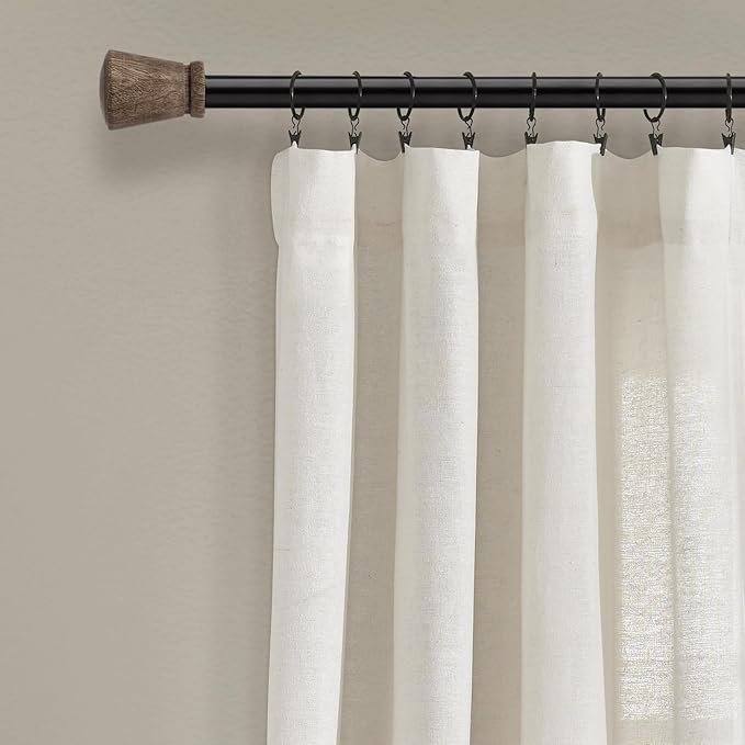 Lush Decor Linen Button Window Curtain Panel, Single, 40" W x 108" L, Off White- Country Curtains - Color Block Modern Farmhouse Curtains For Living Room, Bedroom & Dining Room