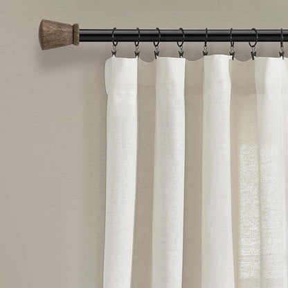 Lush Decor Linen Button Window Curtain Panel, Single, 40" W x 108" L, Off White- Country Curtains - Color Block Modern Farmhouse Curtains For Living Room, Bedroom & Dining Room