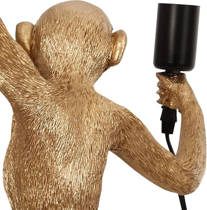 Vintage Monkey Wall Lamp, 13.7 x 27.5 Inch Retro Resin E27 Monkey Wall Light Fixture for Dining Living Room Bedroom Bar Cafe (Gold - Wall Lamp)