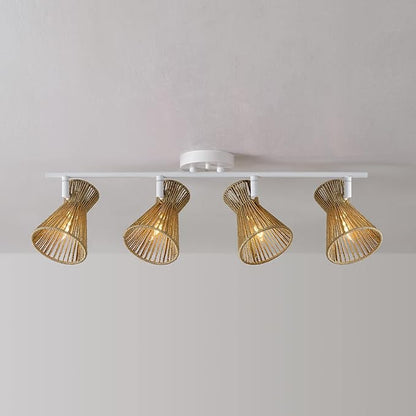Globe Electric 64000050 28" 4-Light Track Lighting, Matte White, Natural Twine Shades, Ceiling Light, Pivot Shade, Kitchen Lights, 4 Bulb Track-Light