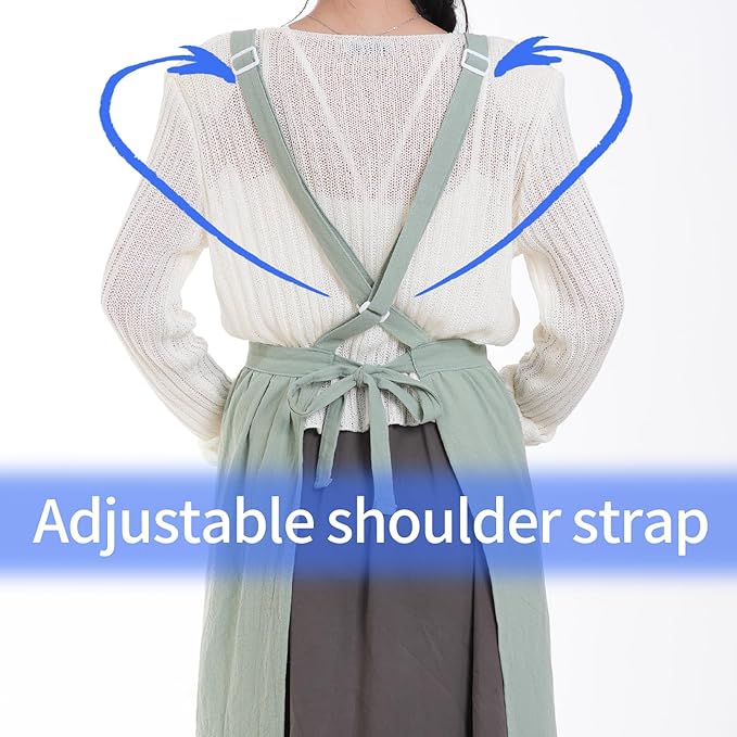 Pinknoke Cotton Linen Pinafore Apron Dress for Women with Pockets Cute Art Chef Aprons for Kitchen Baking Gardening Painting