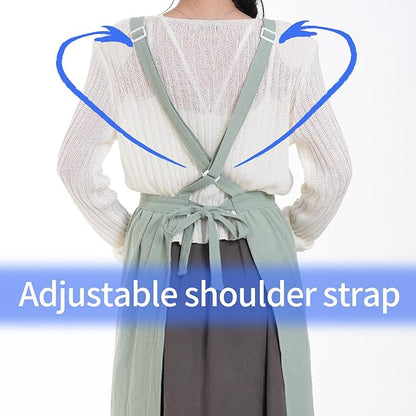 Pinknoke Cotton Linen Pinafore Apron Dress for Women with Pockets Cute Art Chef Aprons for Kitchen Baking Gardening Painting