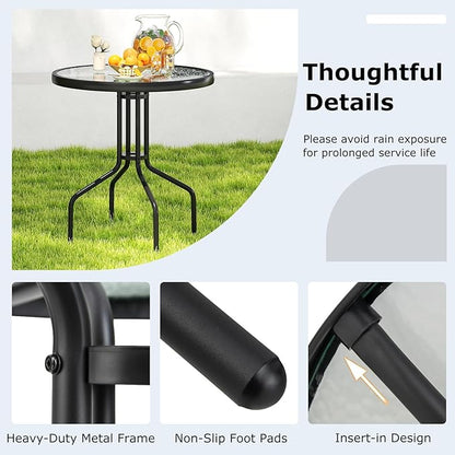 Giantex 27.5" Outdoor Bistro Table, Patio Round Dining Table w/Tempered Glass Tabletop & 1.57" Umbrella Hole, Heavy-Duty Metal Frame for Garden Yard Poolside Porch (27.5"x27.5"x28")