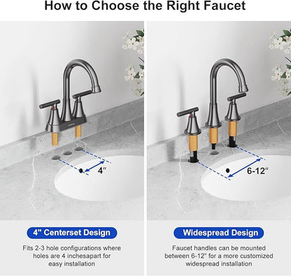 Bathroom Faucets for Sink 3 Hole, Hurran 8 inch Widespread Brushed Grey Bathroom Sink Faucet with Pop-up Drain and Supply Hose, Stainless Steel Lead-Free Faucet for Vessel Sink Vanity RV