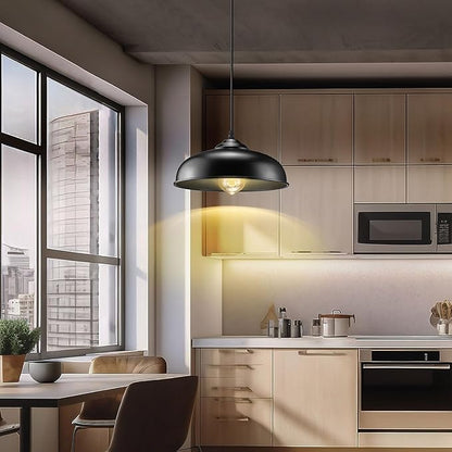 Plug in Pendant Light, Black Farmhouse Pendant Light Fixture with On/Off Switch, Vintage Hanging Lights with Plug in Cord, E26 Pendant Lighting for Kitchen Dining Room