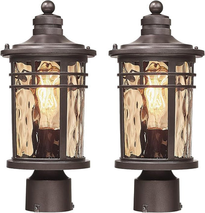 Darkaway Outdoor Post Light,2pcs Lamp Post Light Fixture, Waterproof Aluminum Housing with Amber Ripple Glass for Garden Patio Pathway Entry