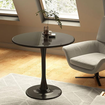 Round Dining Table 24" Circle Tulip Table with Wood Thickened Tabletop & Sturdy Metal Pedestal Mid Century Modern Leisure Bistro Kitchen Tables 2 People Small Places Living Room Cafe,Black