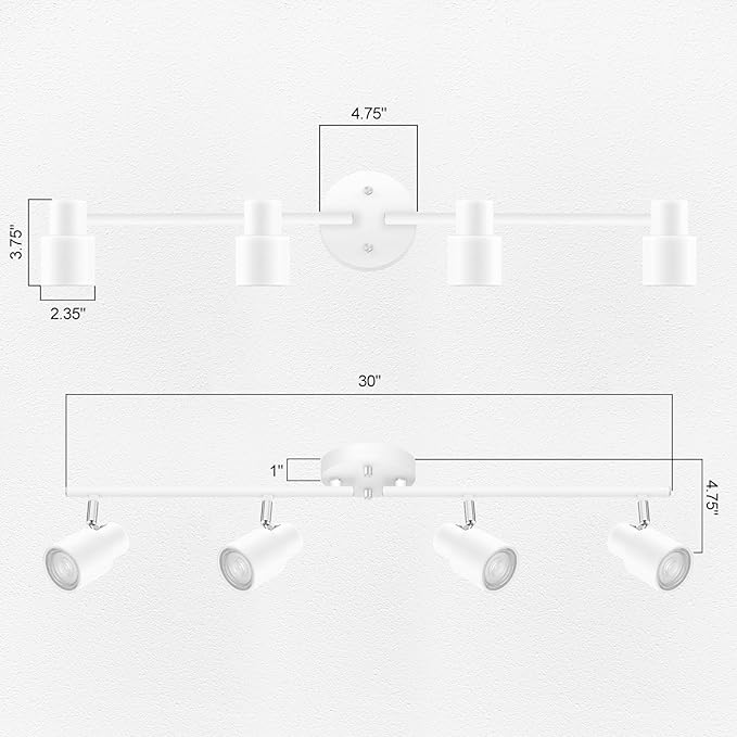BoostArea LED 4 Light Track Lighting Kit,4 Way Modern Ceiling Lighting, Flexibly Rotatable Industrial Spot Light Head for Kitchen, Living Room, Bedroom, White,GU10 Bulb Not Included
