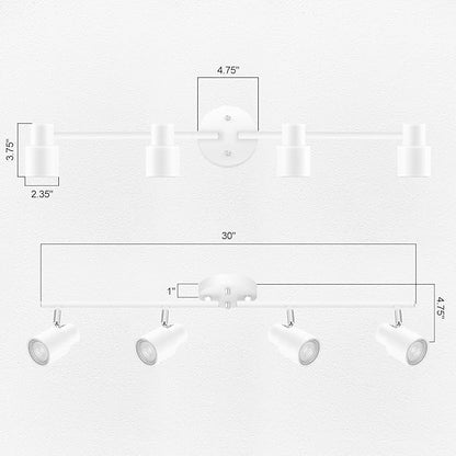 BoostArea LED 4 Light Track Lighting Kit,4 Way Modern Ceiling Lighting, Flexibly Rotatable Industrial Spot Light Head for Kitchen, Living Room, Bedroom, White,GU10 Bulb Not Included