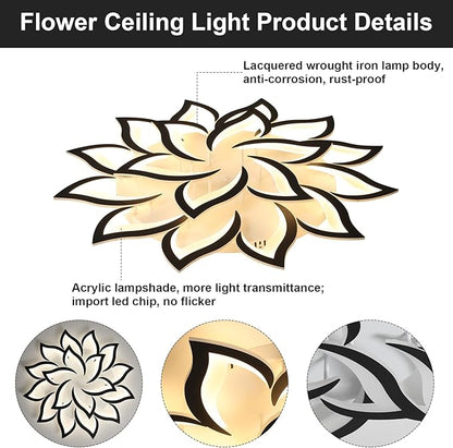 JAYMP 39.4" Flower Shaped Ceiling Light Dimmable Modern Ceiling Lamp Remote Control LED Lighting Fixture for Living Room Dining Room Farmhouse (Black/18 Petals)