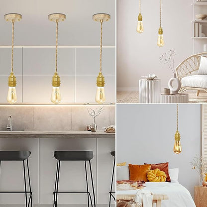 Wood Pendant Light Kit, Mini Pendant Lamp Fixture, Hemp Rope Hanging Lamps Cord Adjustable, E26 Lamp Socket Vintage Ceiling Light Hanging Lighting for Farmhouse Bedroom Chandelier, Bulb Not Included