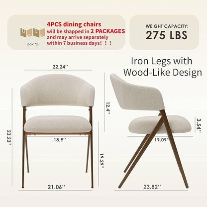 COLAMY Dining Chairs Set of 4, Modern Fabric Upholstered Dining Room Kitchen Side Chairs with Iron Legs, Open Back and Padded Seat, for Living Room/Restaurant/Cafe, Beige