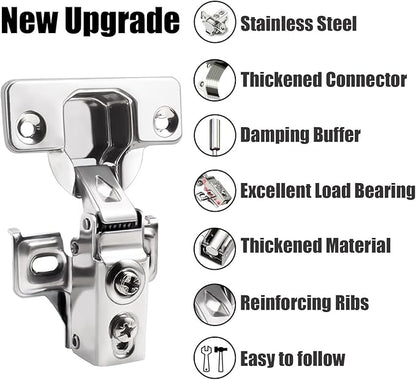 BESTEEL 4 Pack 1/2 inch Overlay Soft Close Cabinet Door Hinges for Kitchen Cabinet Hinge, 100 Degree Opening Angel, Stainless Concealed Kitchen Cabinets Hinge Self Closing with Mounting Screws &Manual
