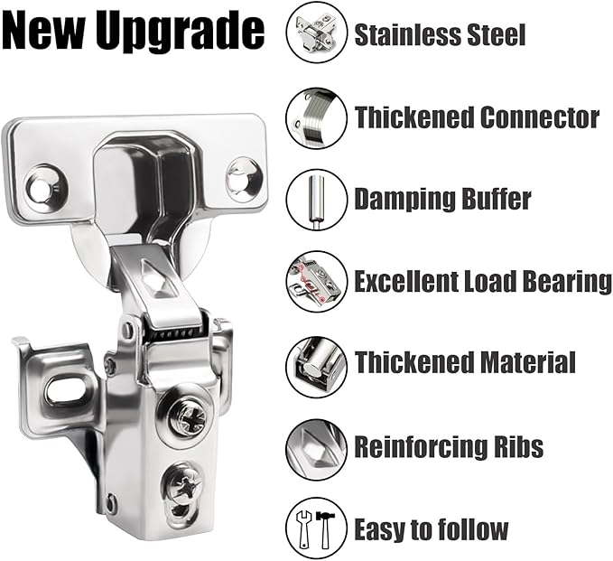 BESTEEL 100 Pack 1/2 inch Overlay Soft Close Cabinet Door Hinges for Kitchen Cabinet Hinge, 100 Degree Opening Angel, Stainless Concealed Kitchen Cabinets Hinge Self Closing with Drilling Tool &Manual