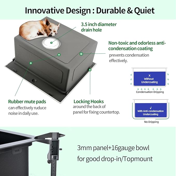 Kitchen Sink, 21 x 20 x 10 Drop in Kitchen Sink 16 Gauge Gunmetal Black Stainless Steel Workstation Sink Topmount Single Bowl with Cutting Board