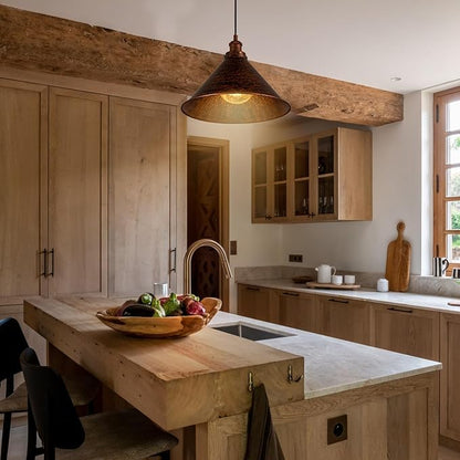 Lingkai 13.77" Farmhouse Pendant Light, Rustic Pendant Light Fixture Hanging for Kitchen Island, Ceiling Lamp Antique Painted Finish Light