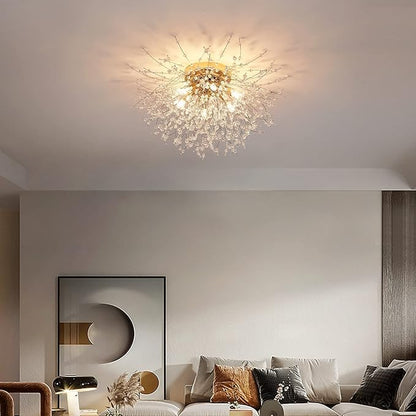 CM MZY 6-Light Sputnik Flush Mount Ceiling Light Fixture, Modern Gold Crystal Firework Ceiling Lights, Close to Ceiling Lamp for Bedroom Kitchen Hallway Entryway Bathroom