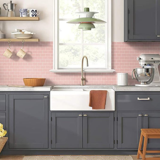 STICKGOO 10-Sheet Pink Subway Tiles Peel and Stick Backsplash, Stick on Tiles Kitchen Backsplash (Thicker Design)