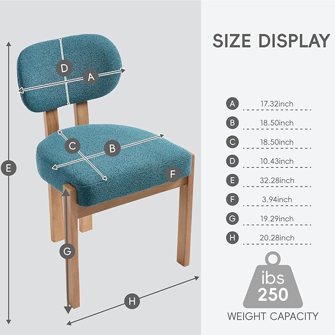 Chenille Dining Chairs Set of 6, Comfy Upholstered Dining Room Chairs Mid Century Modern Farmhouse Fabric Kitchen Chairs with Rubber Wood Legs for Dining Room Kitchen Island Home (Teal)