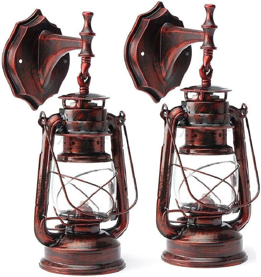 Rustic Wall Sconce Lantern Light, Set of 2 Vintage Wall Lamp, Industrial Wall Sconce, Farmhouse Wall Light Fixtures, Indoor Old Fashioned Lantern for Hallway Farmhouse Loft (Red Bronze, 2pcs)