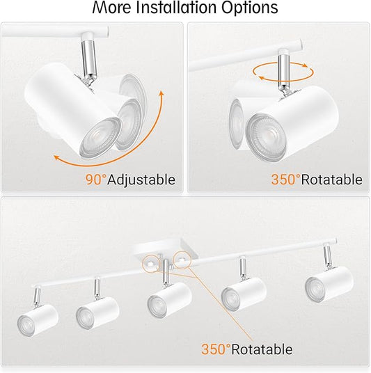 BoostArea Track Lighting Fixtures Ceiling, 5 Light White Track Light with Rotatable Light Heads, Modern Track Lighting Fixtures Ceiling for Kitchen/Living Room,GU10 Bulb Not Included