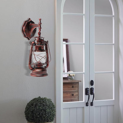 Rustic Wall Sconce Lantern Light, Western Light Fixtures, Vintage Wall Lamp, Farmhouse Wall Light Fixtures, Indoor Old Fashioned Lantern for Hallway Farmhouse Loft (Red Bronze, 1pc)