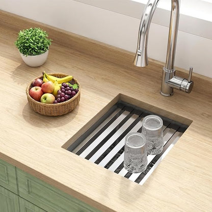 Bar Sink Undermount 16 X 18 inch,16 Gauge Stainless Steel Bar Sink Offset Drain Design,Outdoor Small RV Sinks,Wet Bar Prep Sink with Workstatin (16" X 18")