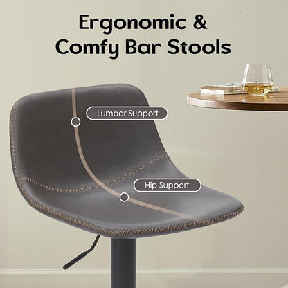 Adjustable Bar Stools Set of 2, Swivel Bar Stools, Bar Height Stools with Back Support Counter Height Bar Chairs Pu Leather Bar Stool for Kitchen Island Rustic Bar stools