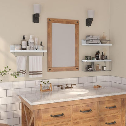 PopiShelves Bathroom Shelves Over Toilet for Wall, Floating Shelves with Storage Basket Paper Holer for Kitchen Living Room, Bedroom & Classroom, Set of 3 (White and Grey)