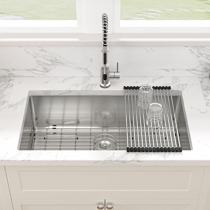 Sarlai 32 Undermount Kitchen Sink Stainless Steel - 32x19 Kitchen Sink Single Bowl Undermount Sinks 16 Gauge Round Corner Under Mount Sinks Basin